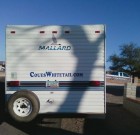 Trailer with big sticker in Tucson